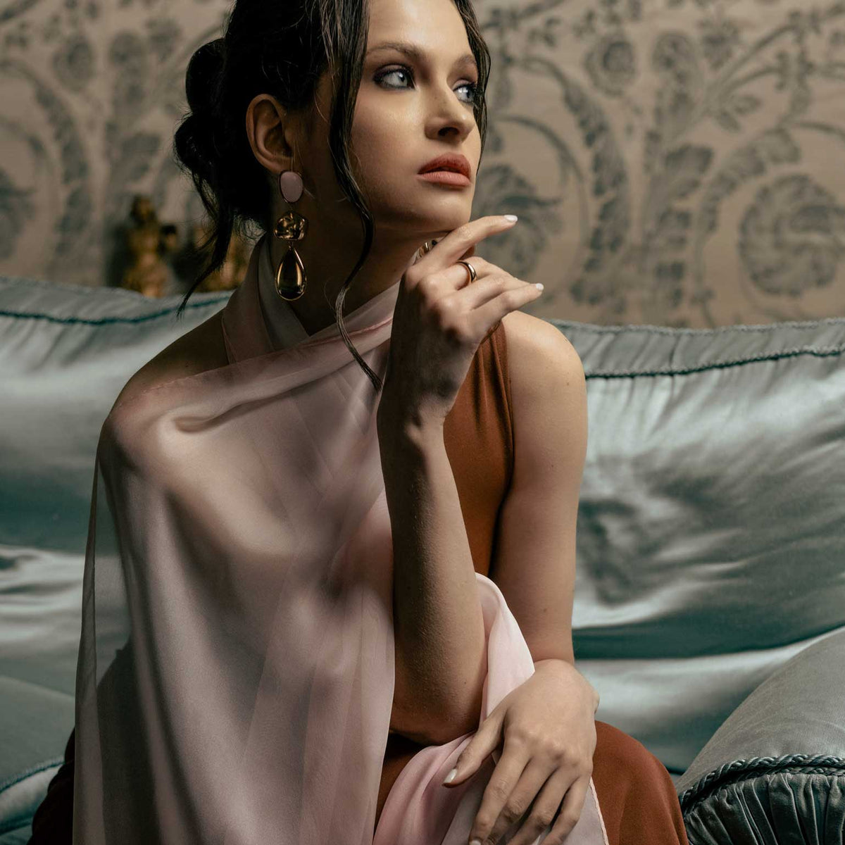 Luxury pink sheer silk evening scarf shawl