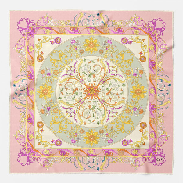 Designer Italian Silk Square Scarf - Pink