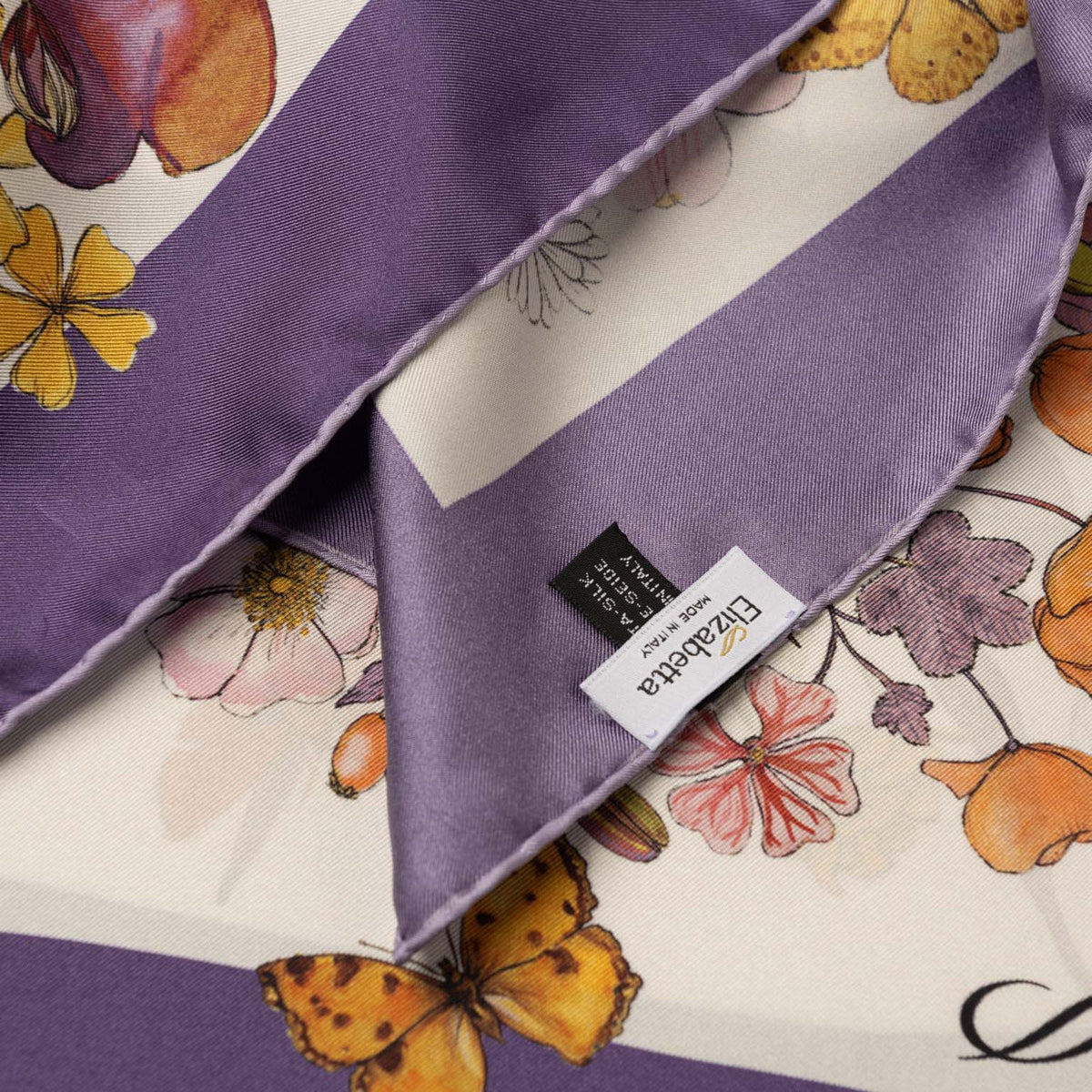 Violet Botanical Print Silk Scarf