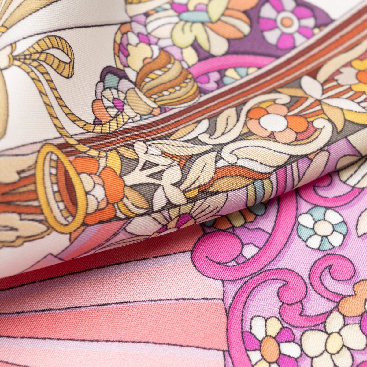Silk Bandana Scarf with Folding Fan
