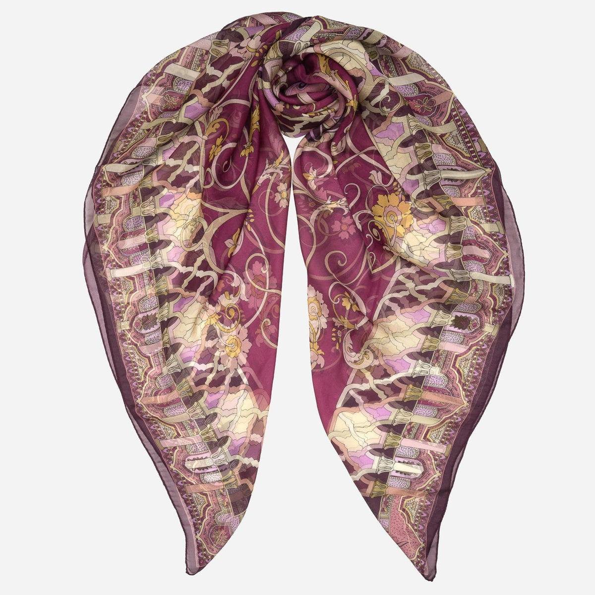 Raspberry Floral Silk Large Shawl Wrap