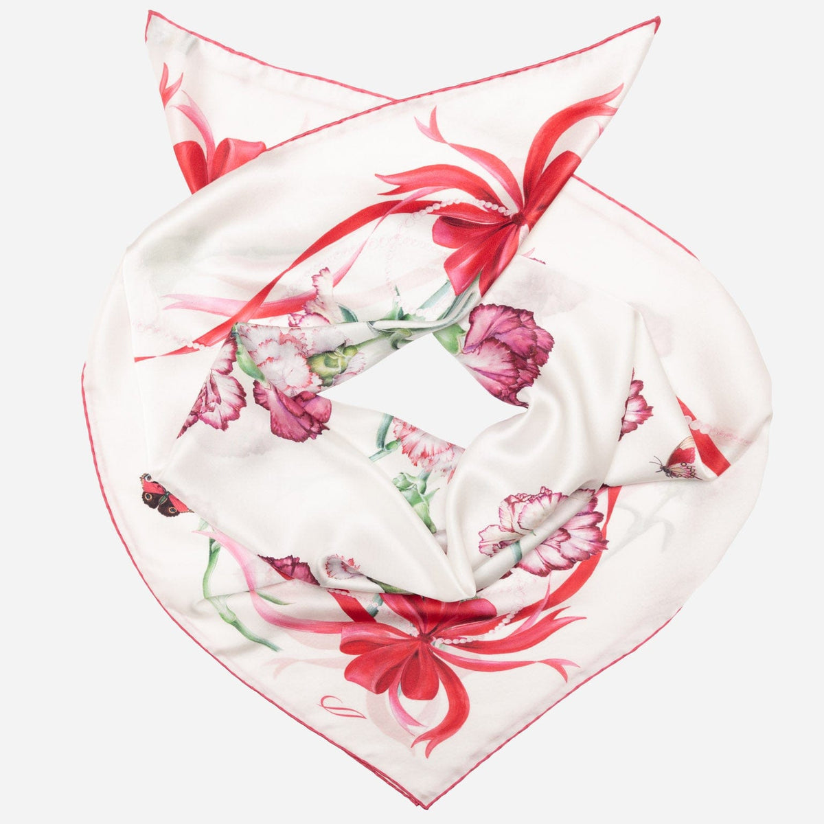 Women's Carnation Flower Silk Square Scarf