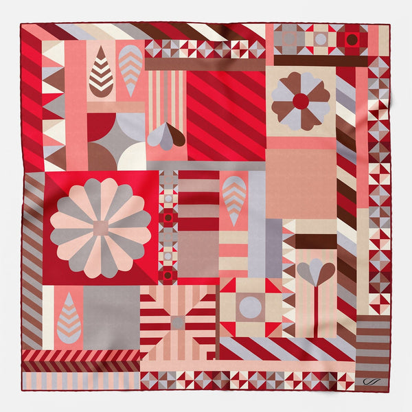 Women's Red Geometric Silk Bandana