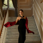 Ruby Red Floral Silk Evening Shawl