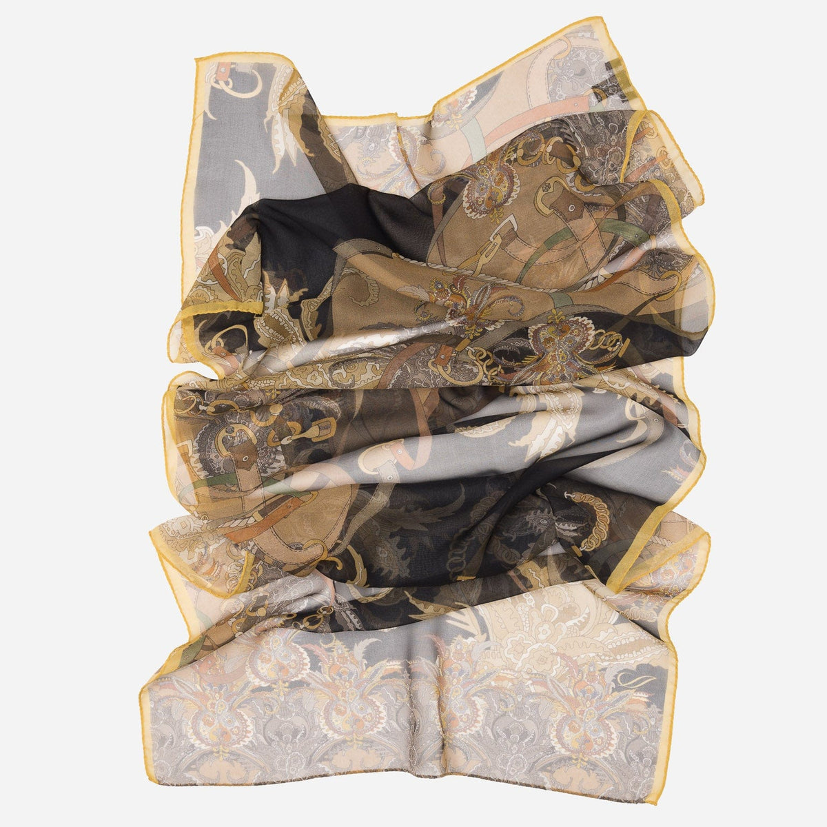 Women's Equestrian Italian Black Long Silk Scarf