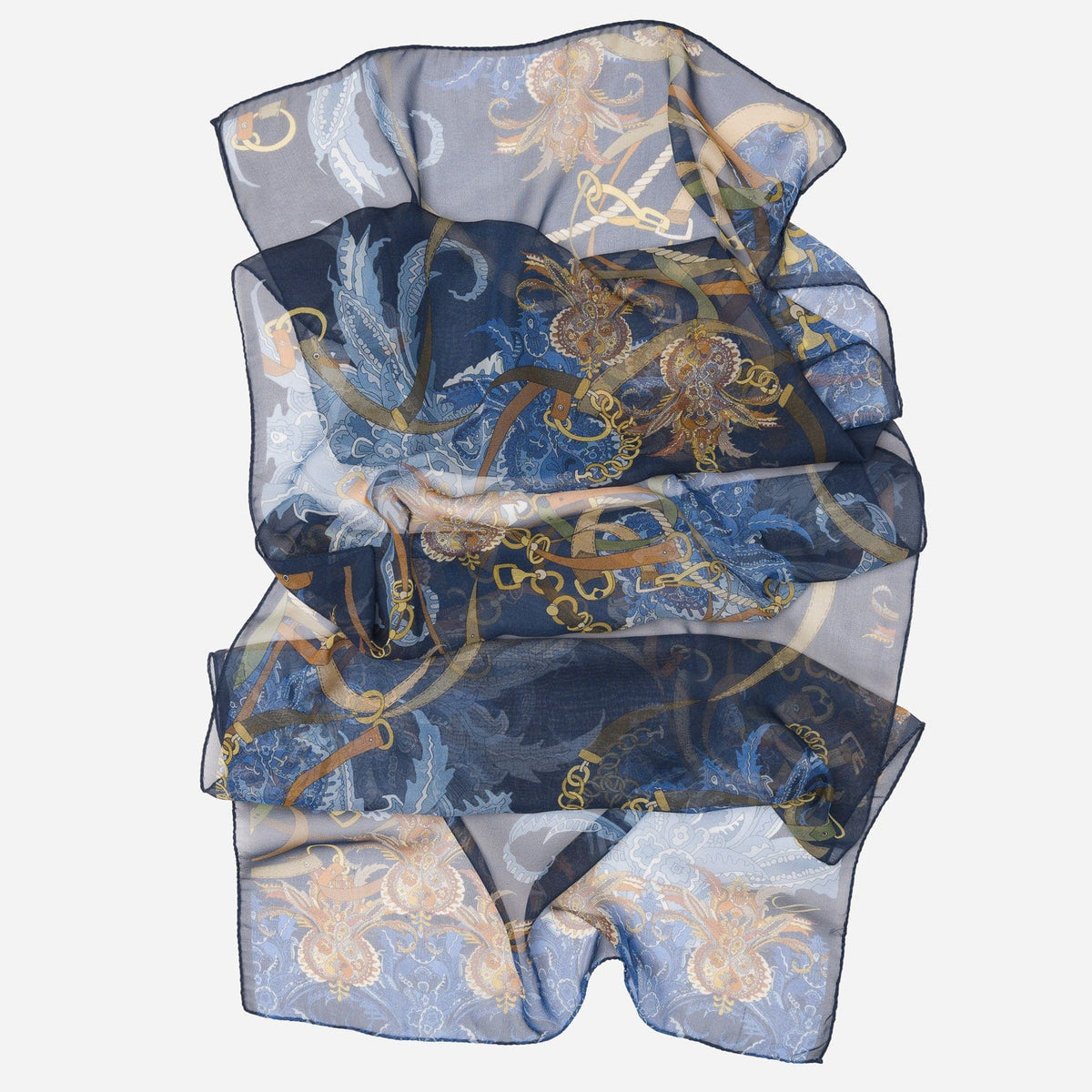 Women's Equestrian Italian Navy Long Silk Scarf