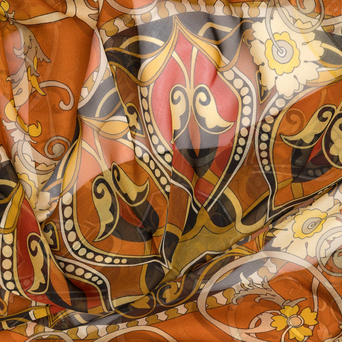 Orange Floral Silk Large Shawl Wrap