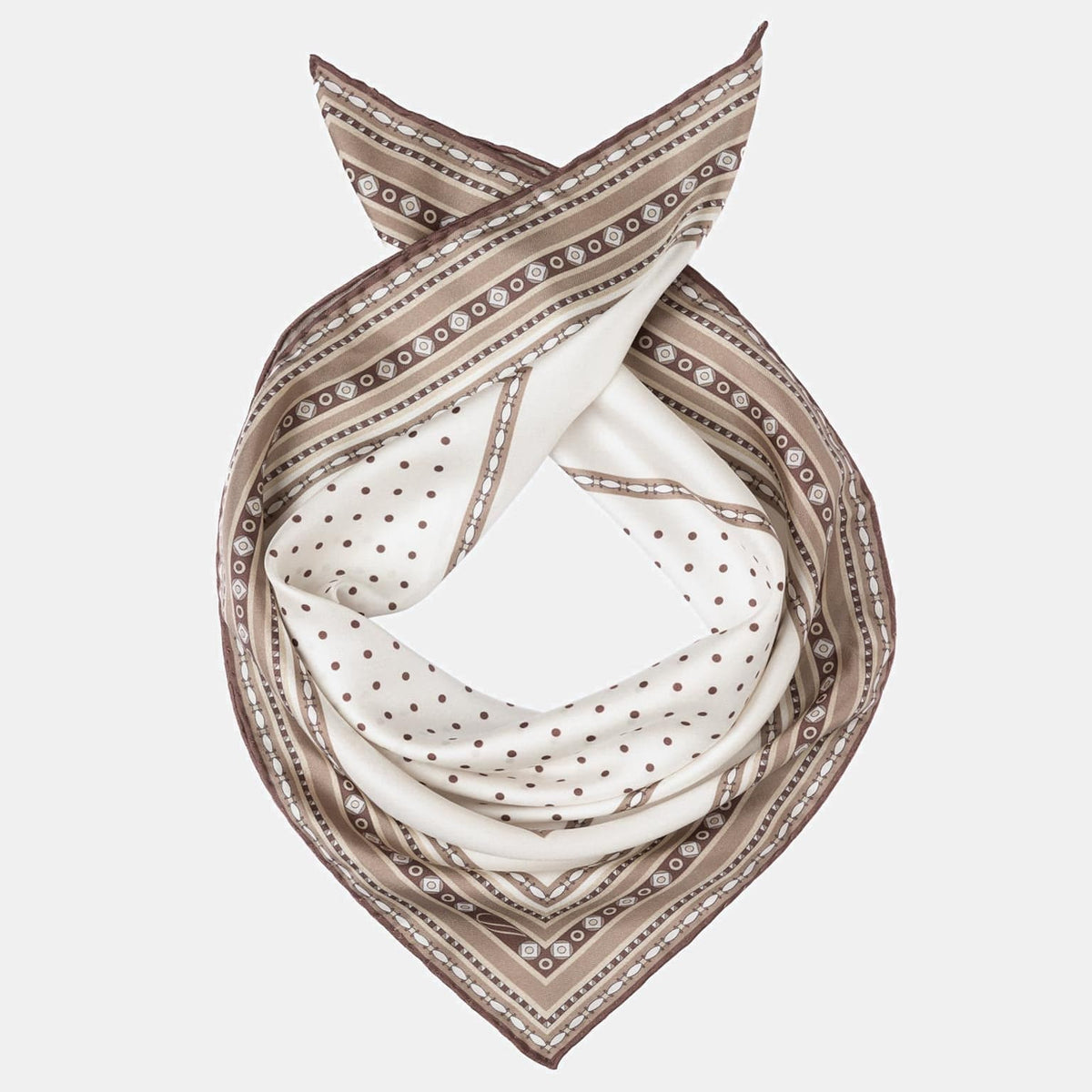 White and Brown Polka Dot Silk Neckerchief