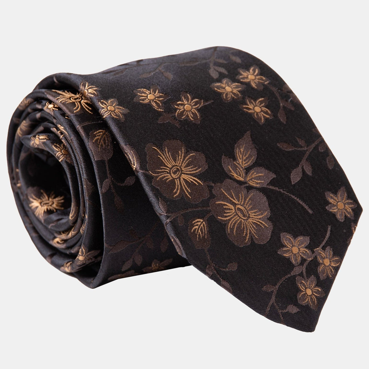 Handmade Italian Silk Tie - Black Floral