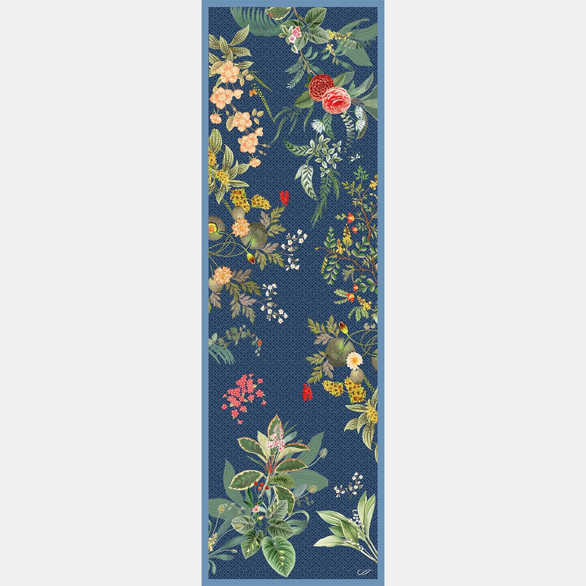 Blue Floral Silk Satin Long Scarf