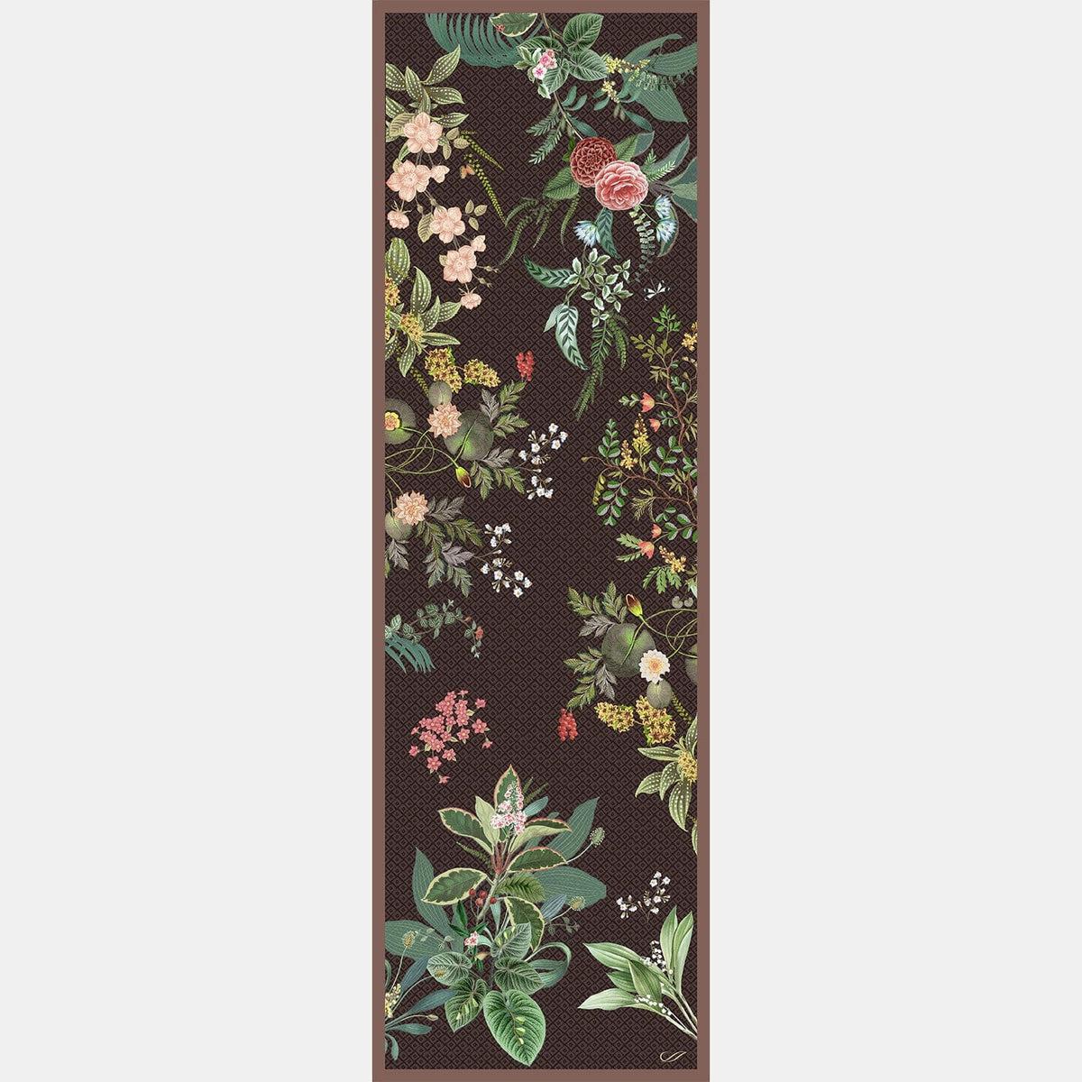 Brown Floral Silk Satin Long Scarf