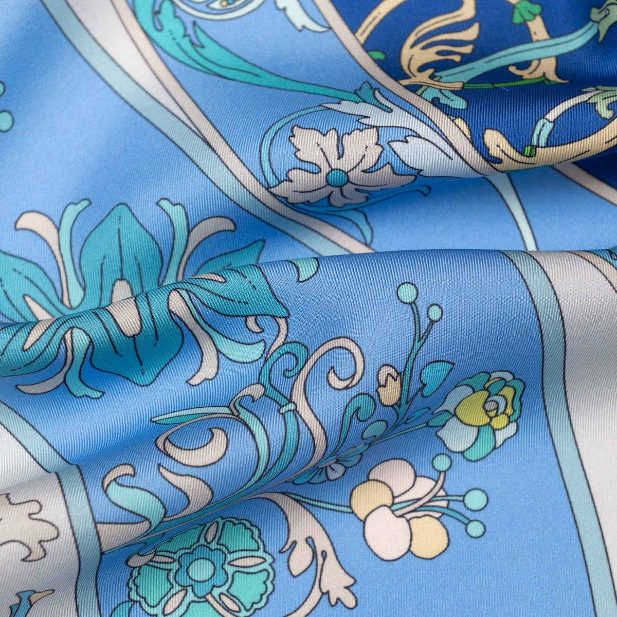 Blue Floral Italian Silk Square Scarf