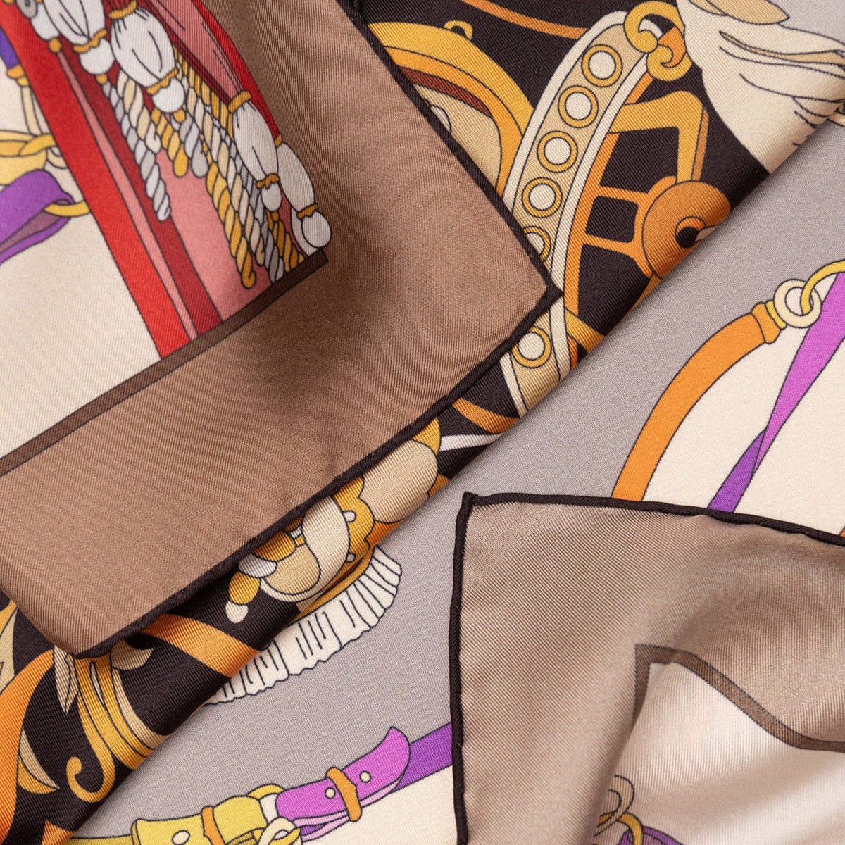 Designer Italian Silk Square Scarf - Tan