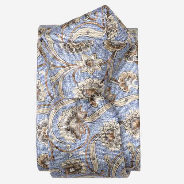 Handmade Italian Blue Floral Silk Tie