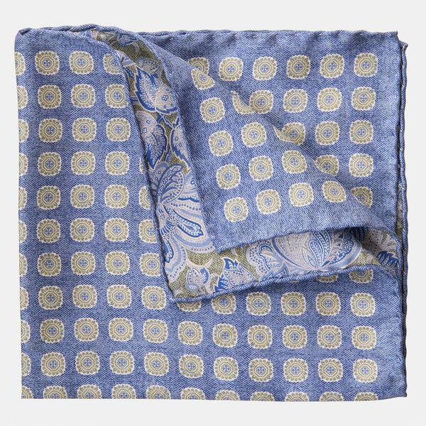 Blue Double Sided Silk Pocket Square