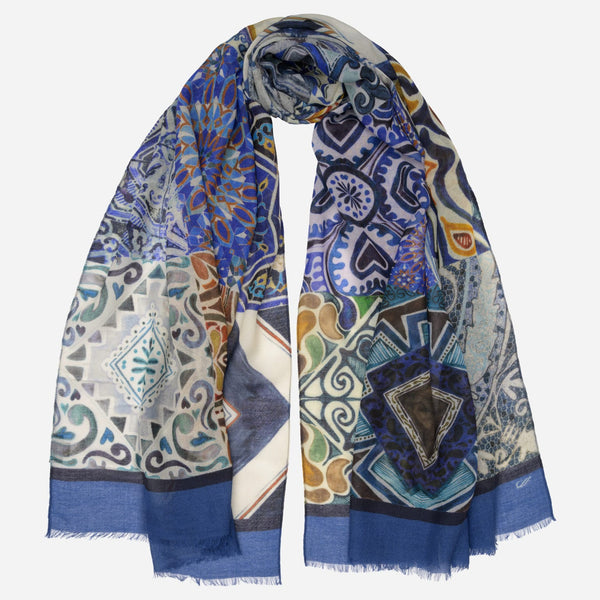 Blue Italian Designer Wool Scarf