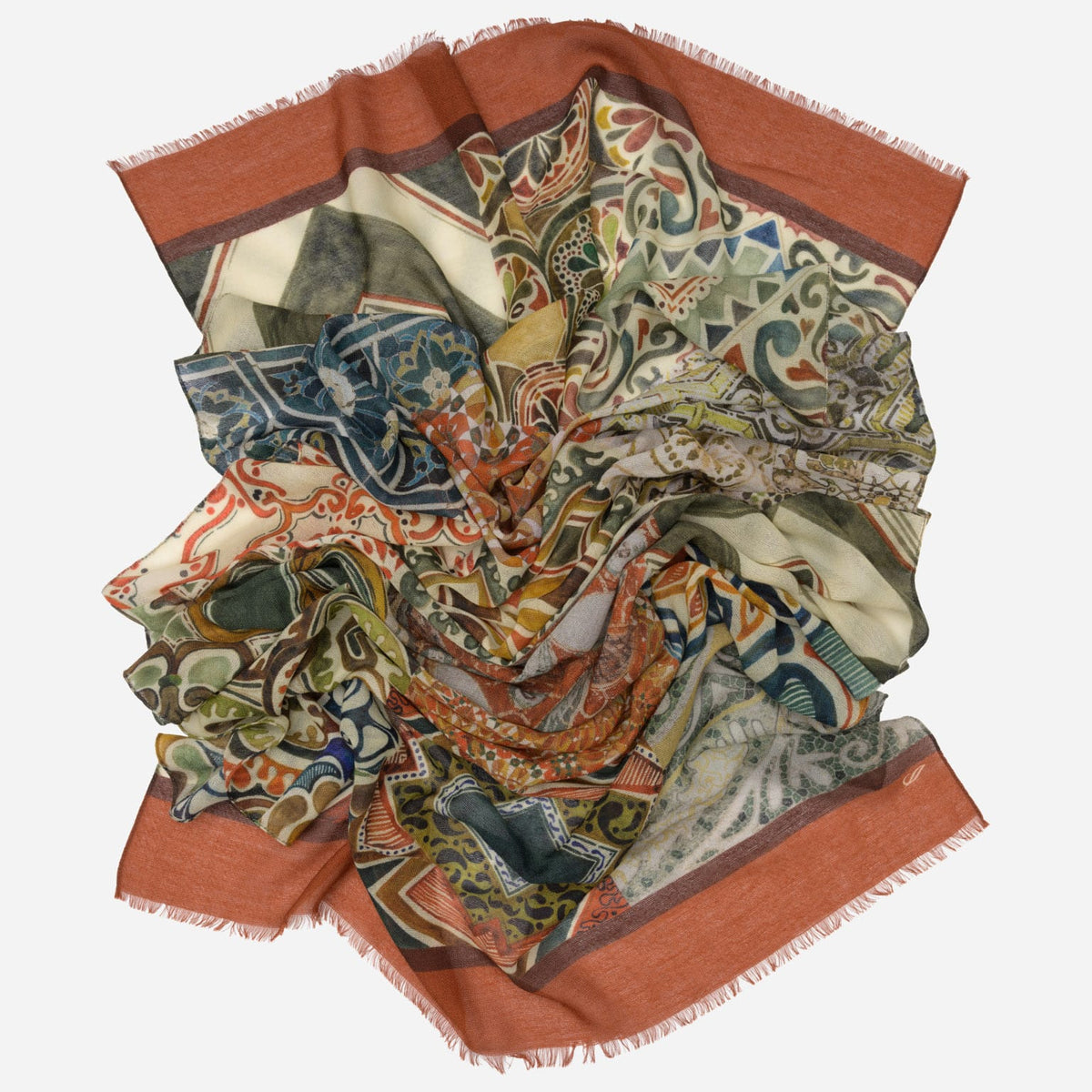 Terracotta Italian Designer Wool Scarf