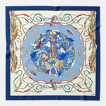 Designer Italian Silk Square Scarf - Blue