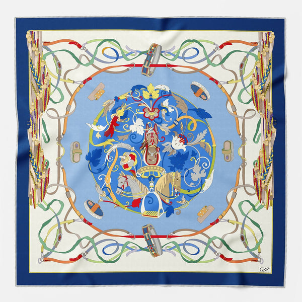 Designer Italian Silk Square Scarf - Blue