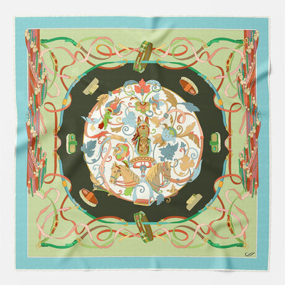 Designer Italian Silk Square Scarf - Green