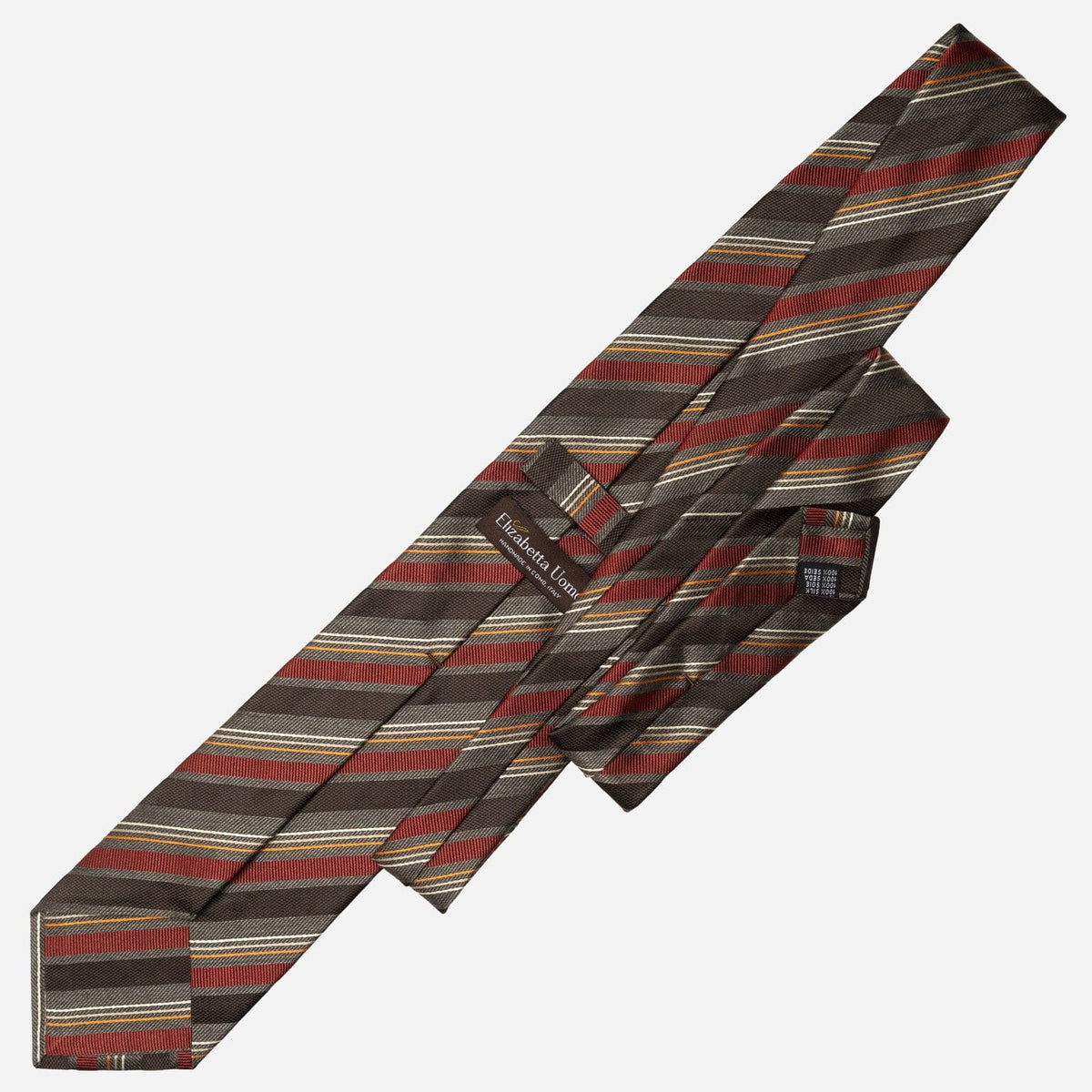 Burgundy and Grey Woven Striped Silk Tie