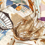 Tan and Aqua Italian Silk Square Scarf