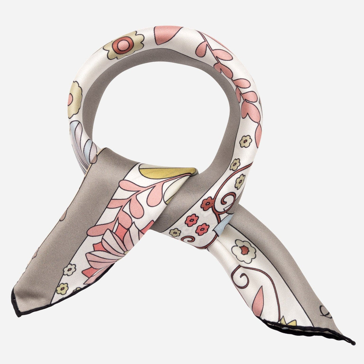 Women's Floral Italian Silk Bandana - Tan