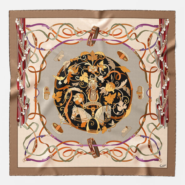 Designer Italian Silk Square Scarf - Tan