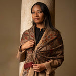 Beige & Brick Red Soft Lightweight Italian Wool Scarf