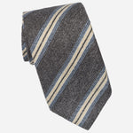 Dark Grey Striped Italian Designer Silk Tie