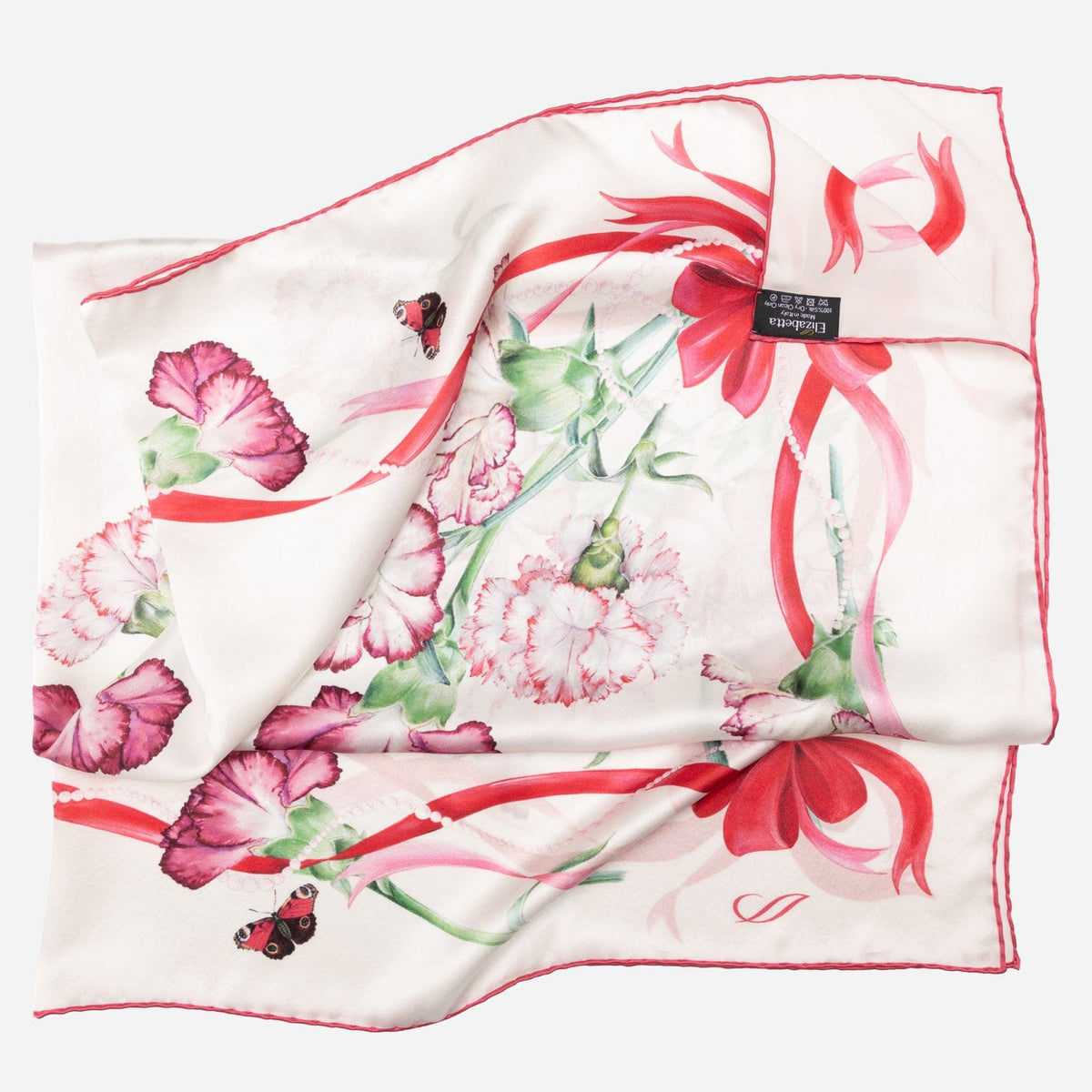 Red Floral Italian Silk Square Scarf