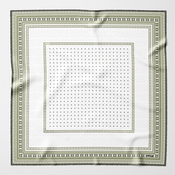 White and Green Polka Dot Silk Neckerchief