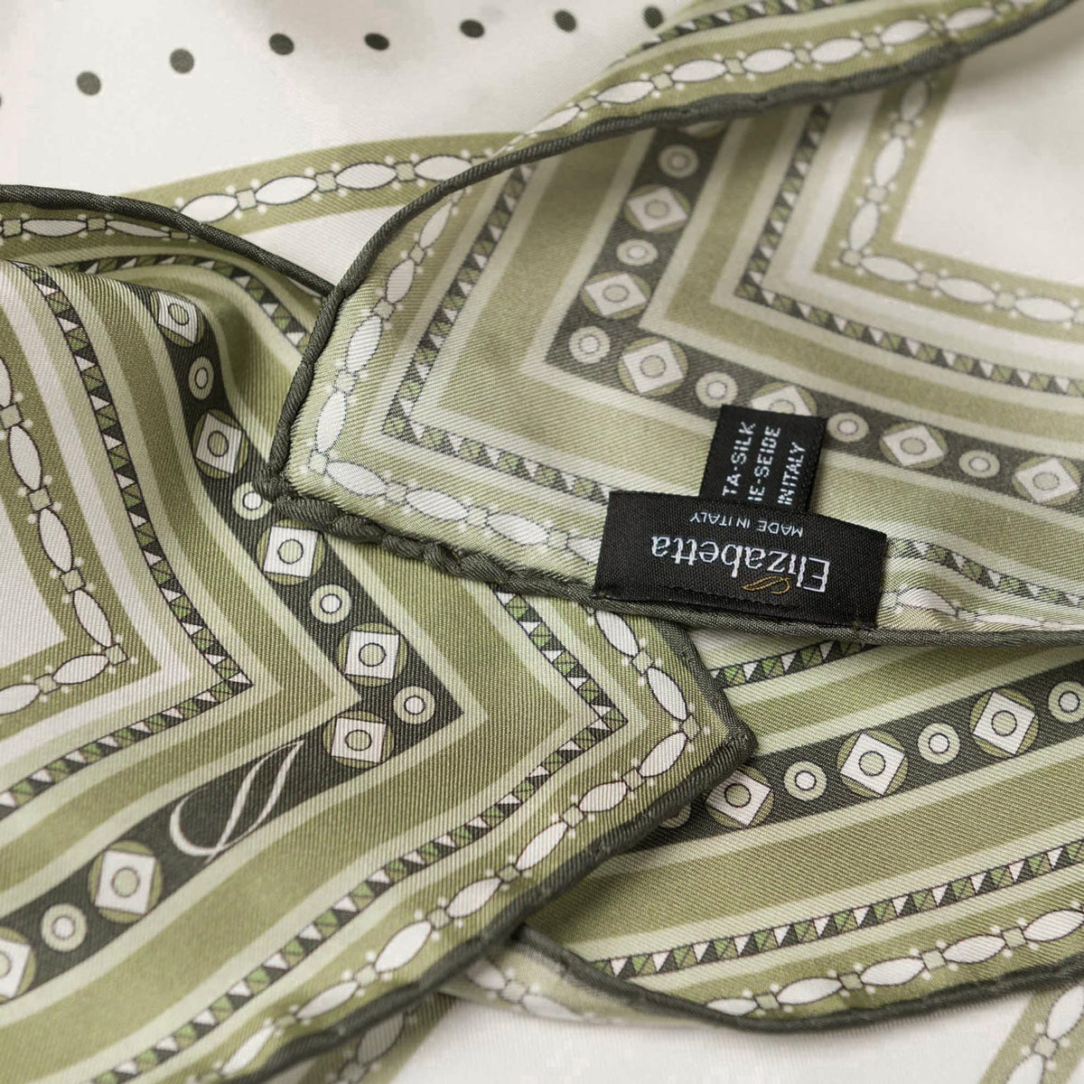 White and Green Polka Dot Silk Neckerchief