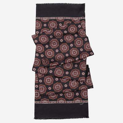 Black and Burgundy Italian Silk Wool Scarf