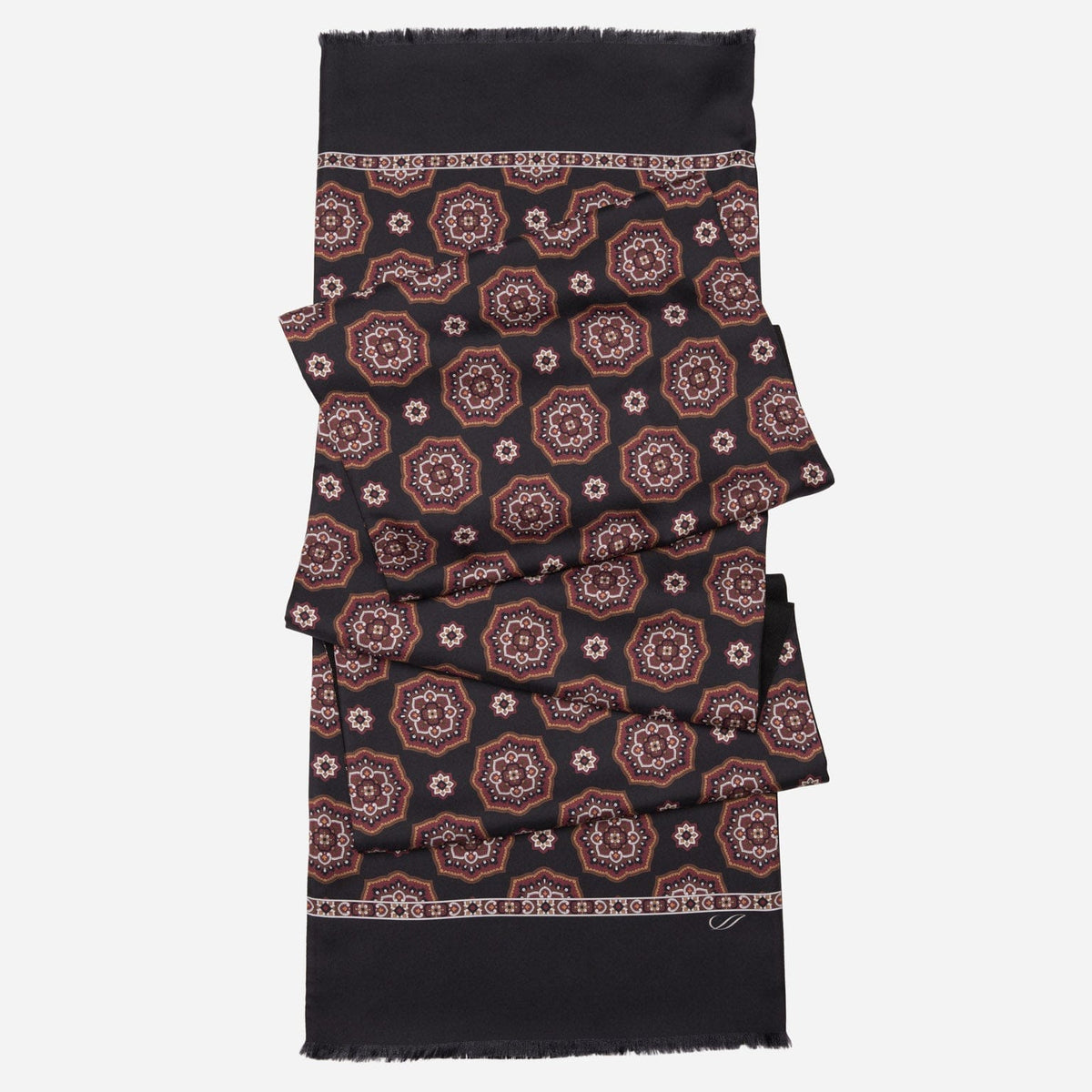 Black and Burgundy Italian Silk Wool Scarf