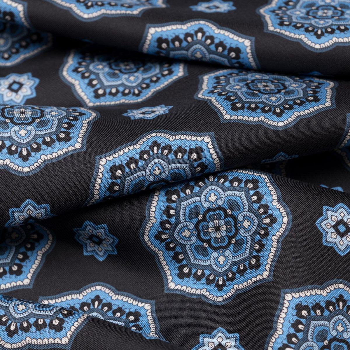 Blue and Black Italian Silk Wool Scarf
