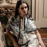 Women's Black Toile de Jouy Italian Silk Scarf
