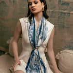 Women's Blue Toile de Jouy Silk Scarf