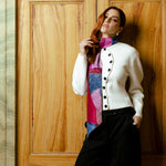 Pink and Blue Skinny Silk Scarf