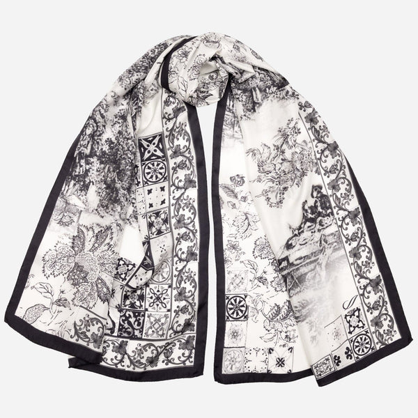 Women's Black Italian Long Silk Scarf