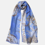 Women's Equestrian Italian Blue Long Silk Scarf