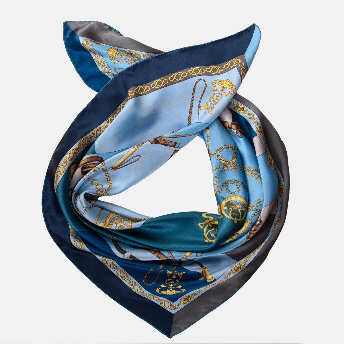 Italian Silk Satin Equestrian Scarf - Blue