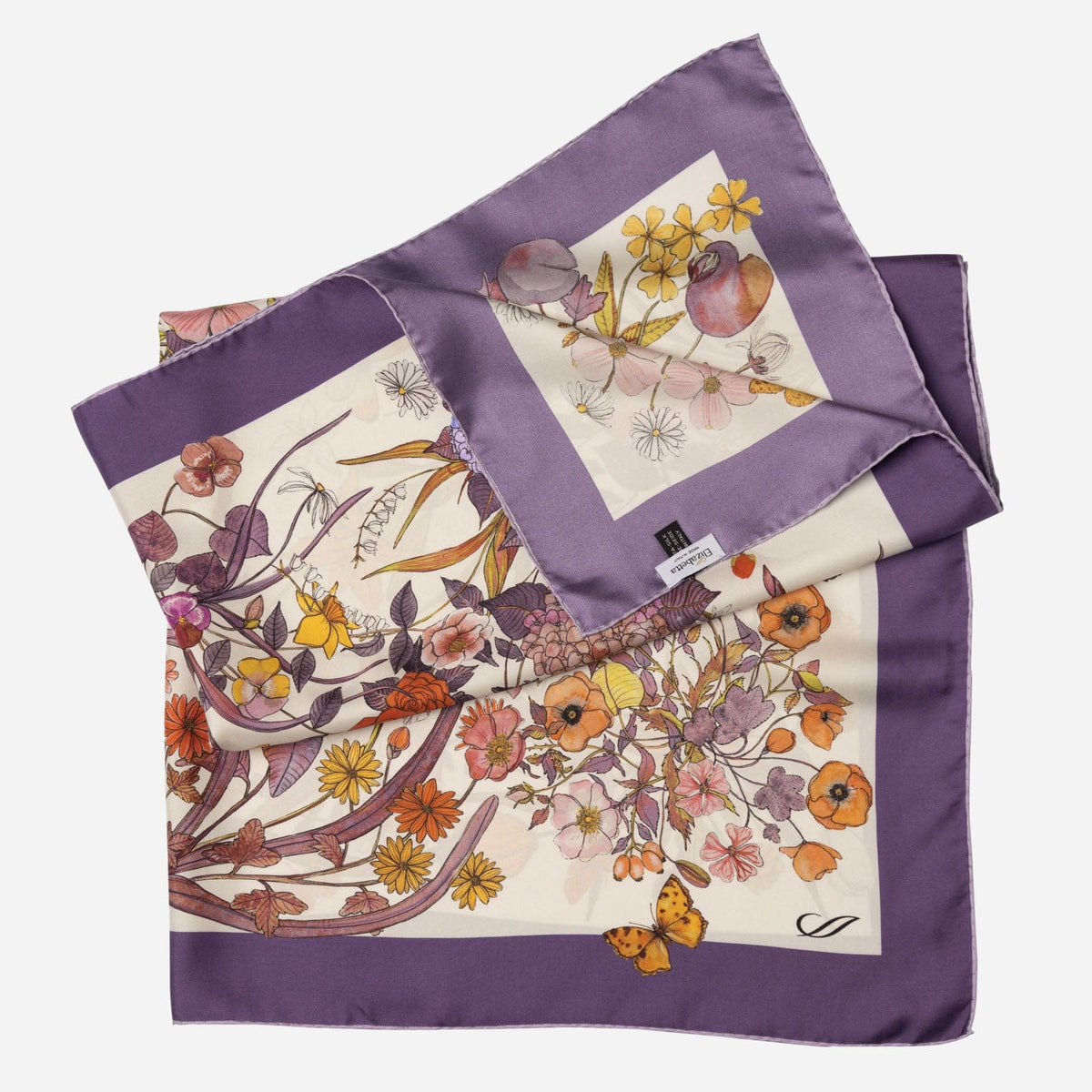 Violet Botanical Print Silk Scarf