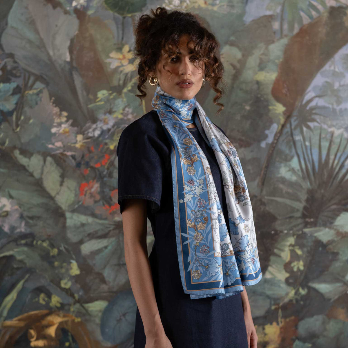 Women's Blue Floral Italian Silk Scarf