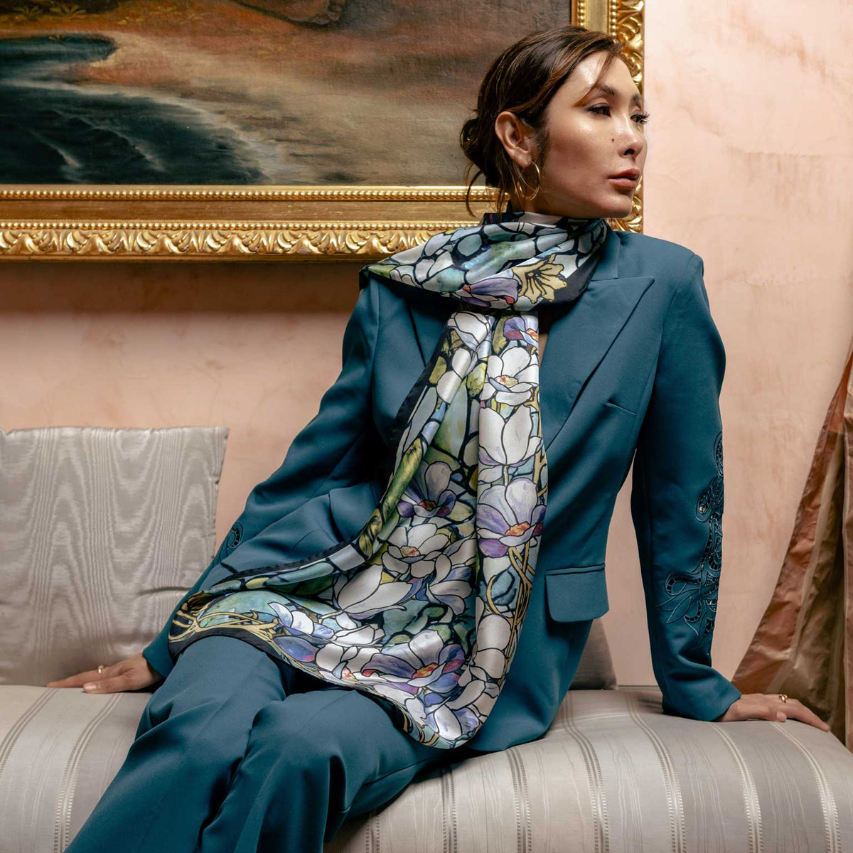 Luxury Italian designer silk scarf Tiffany glass design
