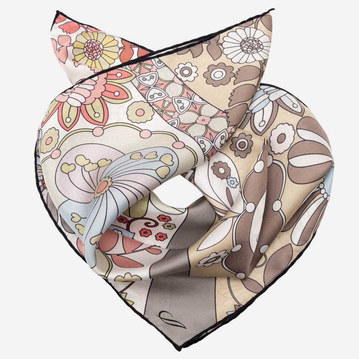Beige Flower Power Silk Bandana