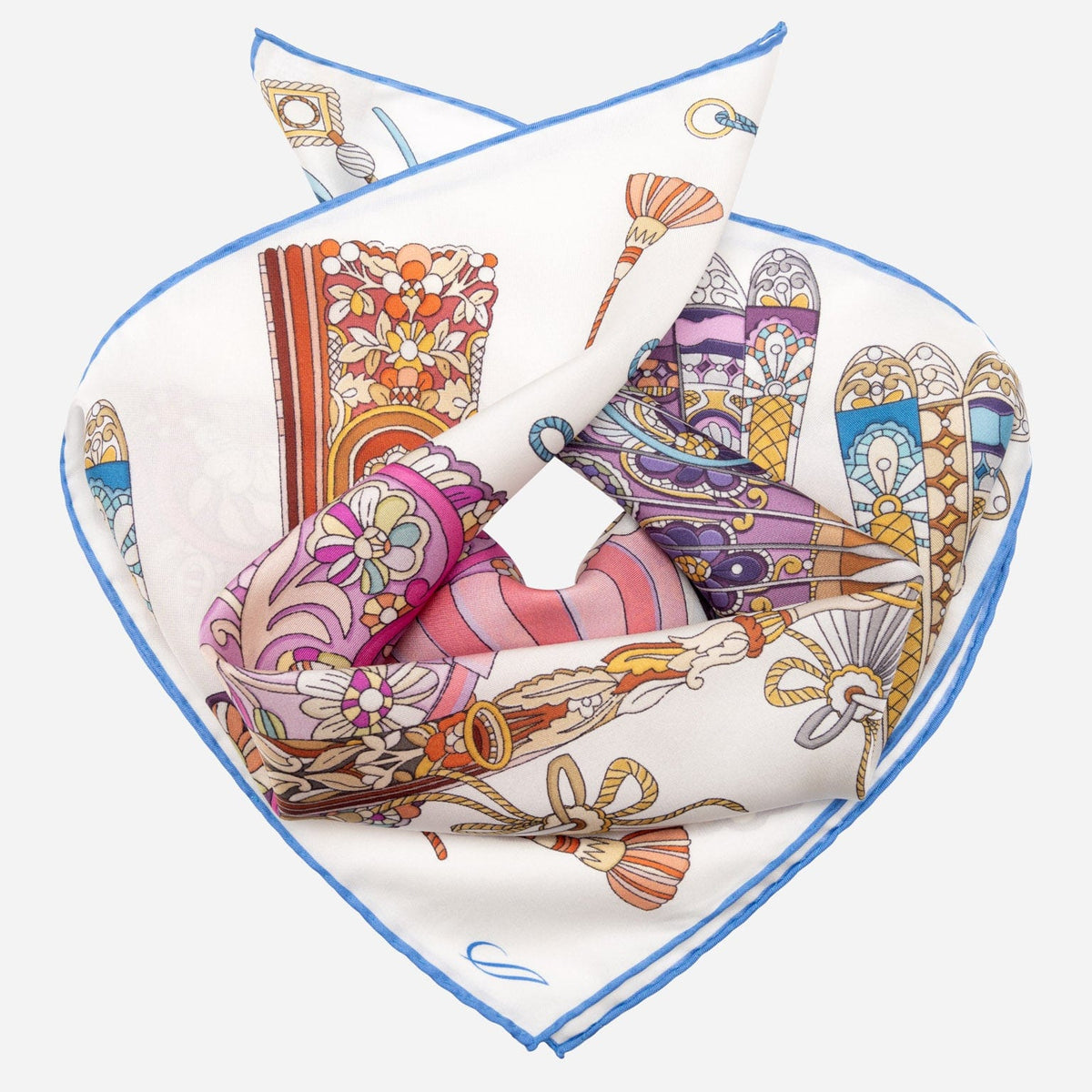 Silk Bandana Scarf with Folding Fan