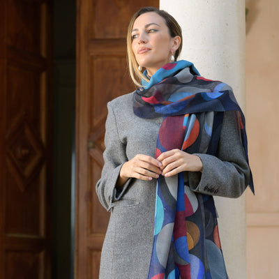 Italian Designer Blue Wool Scarf