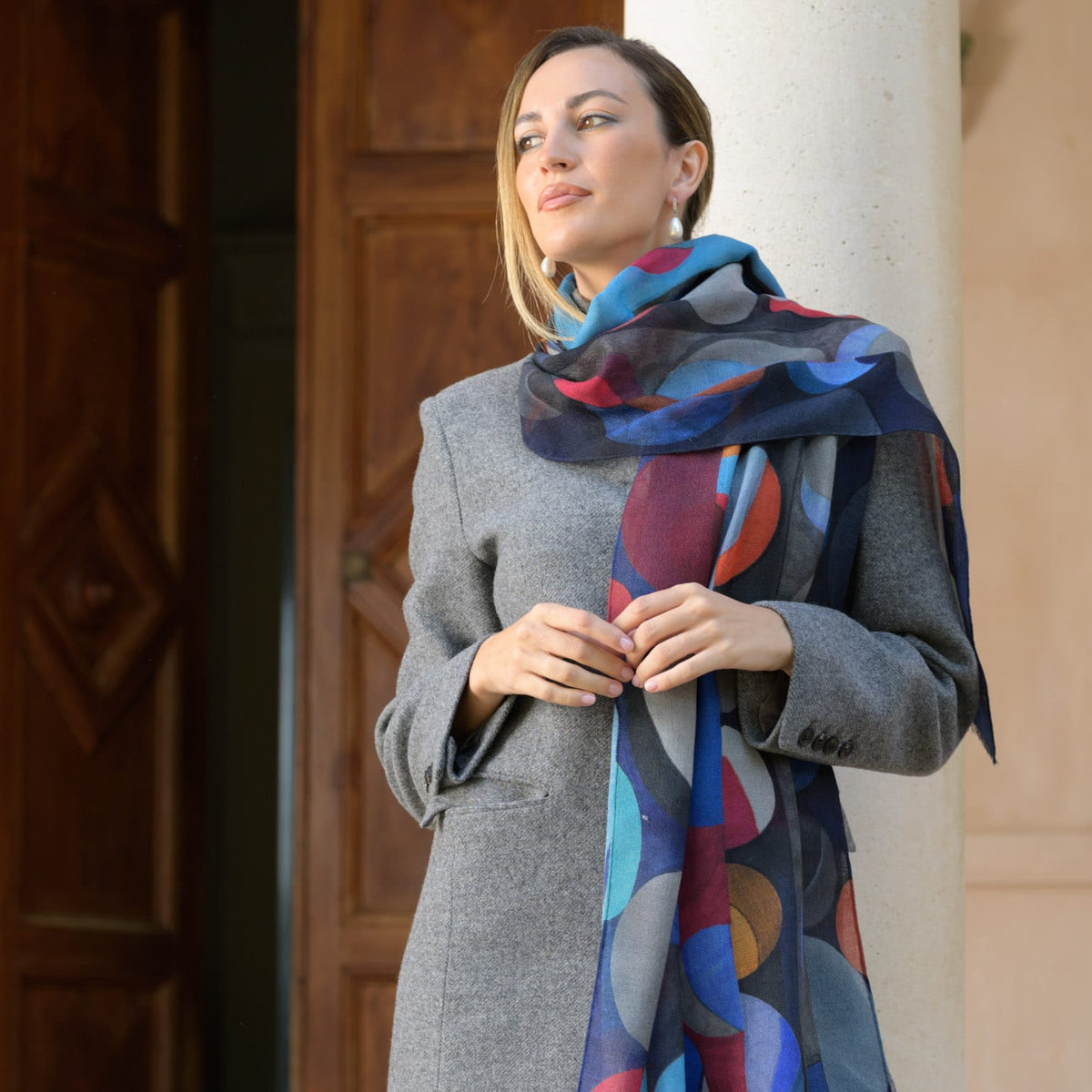 Italian Designer Blue Wool Scarf