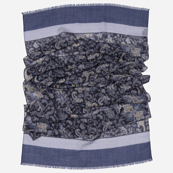 Blue Paisley Wool Scarf